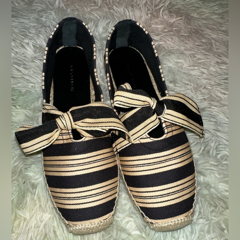 New TORY BURCH Bow Espadrille In Vintage Stripe Ribbon Size 6.5 - Picture 3 of 8